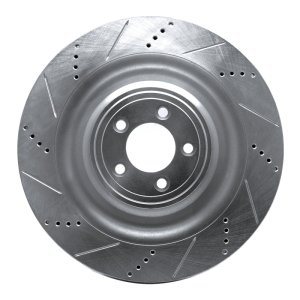 Jaguar XKR Brake Rotor (1) - Right Front - R1 Concepts - Drilled & Slotted - Silver - `08-`09